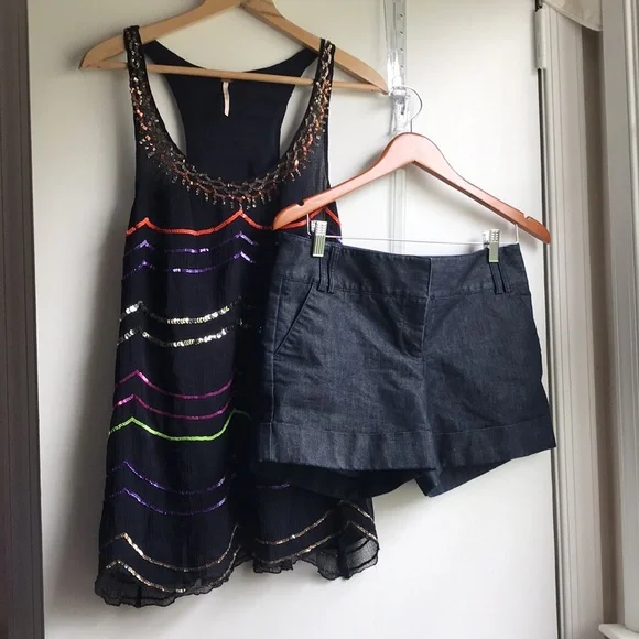 Express Indigo Denim Dressy Short Shorts Cuffed with 4 pockets belt loops size 6 - Picture 10 of 11